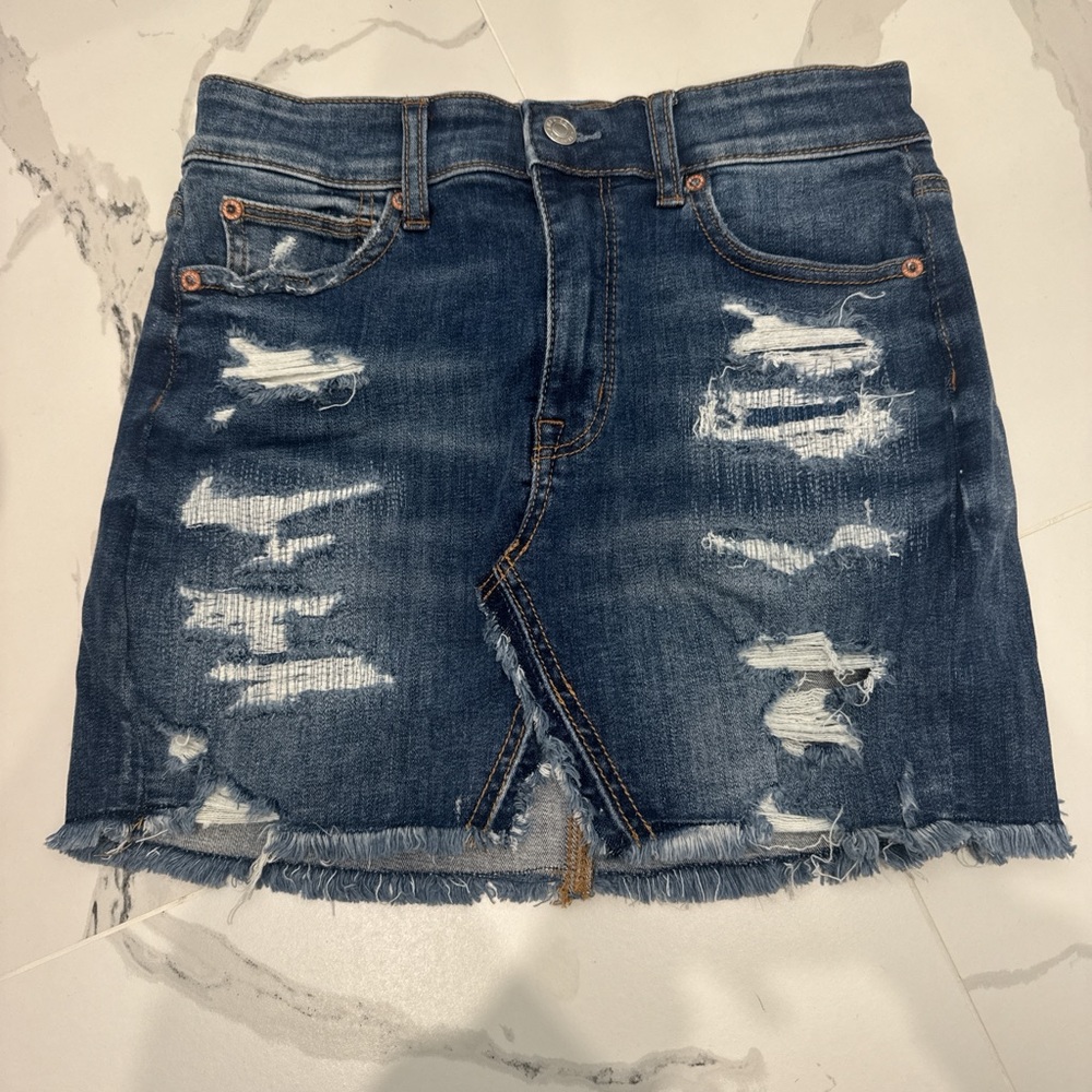 Distressed Denim Mini Skirt